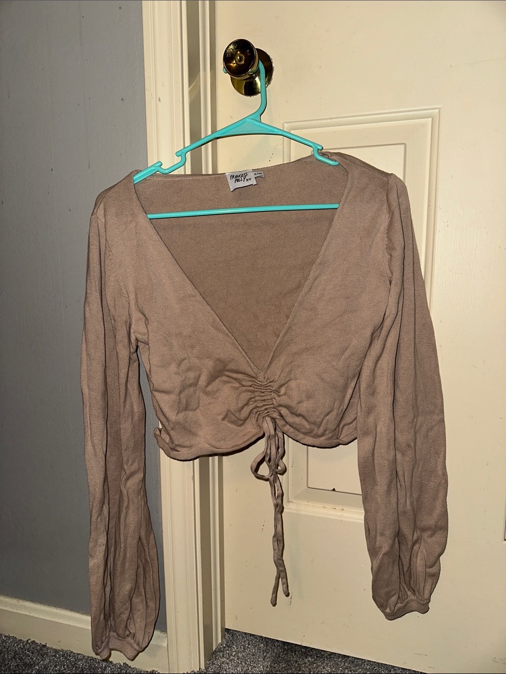 Princess Polly Taupe Drawstring V-Neck Crop Top